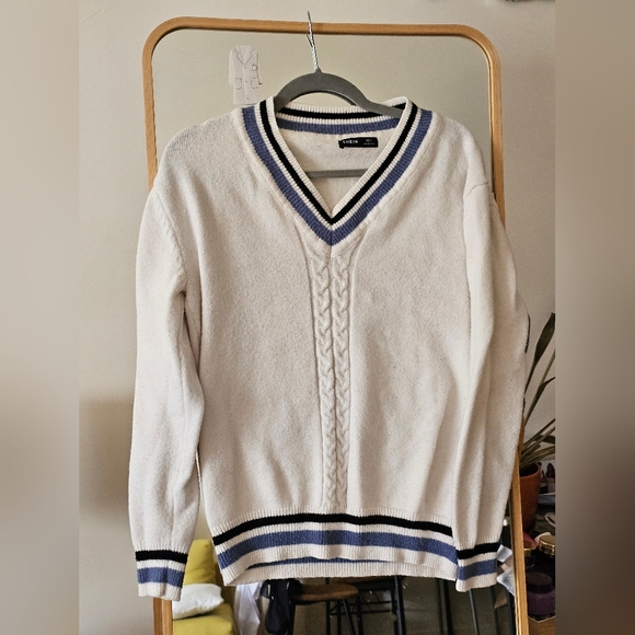 White Sweater with Blue and Black Stripes - Picture 2 of 2